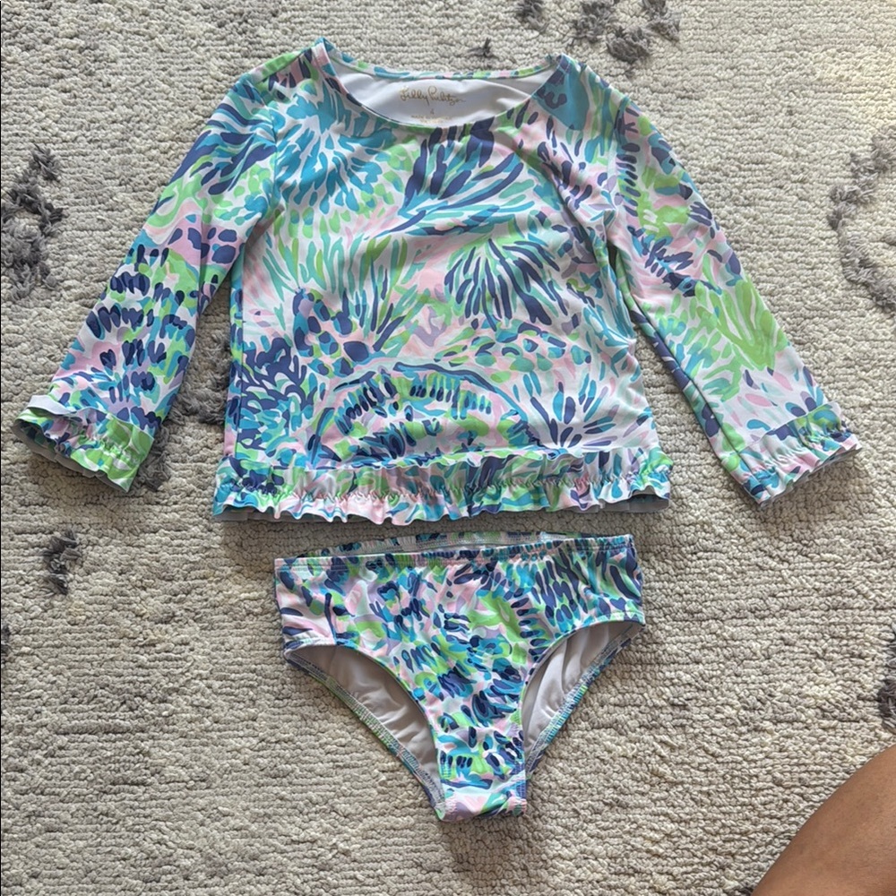 Lilly Pulitzer Pink, Purple, Blue and Green Rashguard Swim Set - little girl
